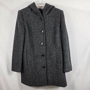 Women's Lands' End Wool Blend Gray Pea Coat Size 10 Hooded with Pockets